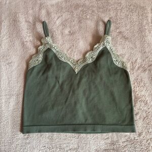 Women’s Wild Fable Green Lace Trim Ribbed Cami Tank Top
